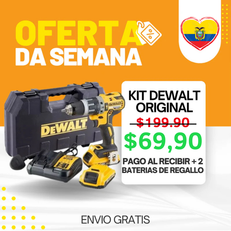 KIT DEWALT ORIGINAL: TALADRO DE ALTO IMPACTO + 26 ACCESORIOS + 2 BATERIAS - CIERRE DE LA TIENDA!!!